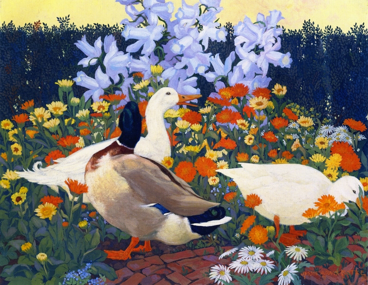 Flaming and raucous birds and blooms by Jesse Arms Botke (1883-1971)