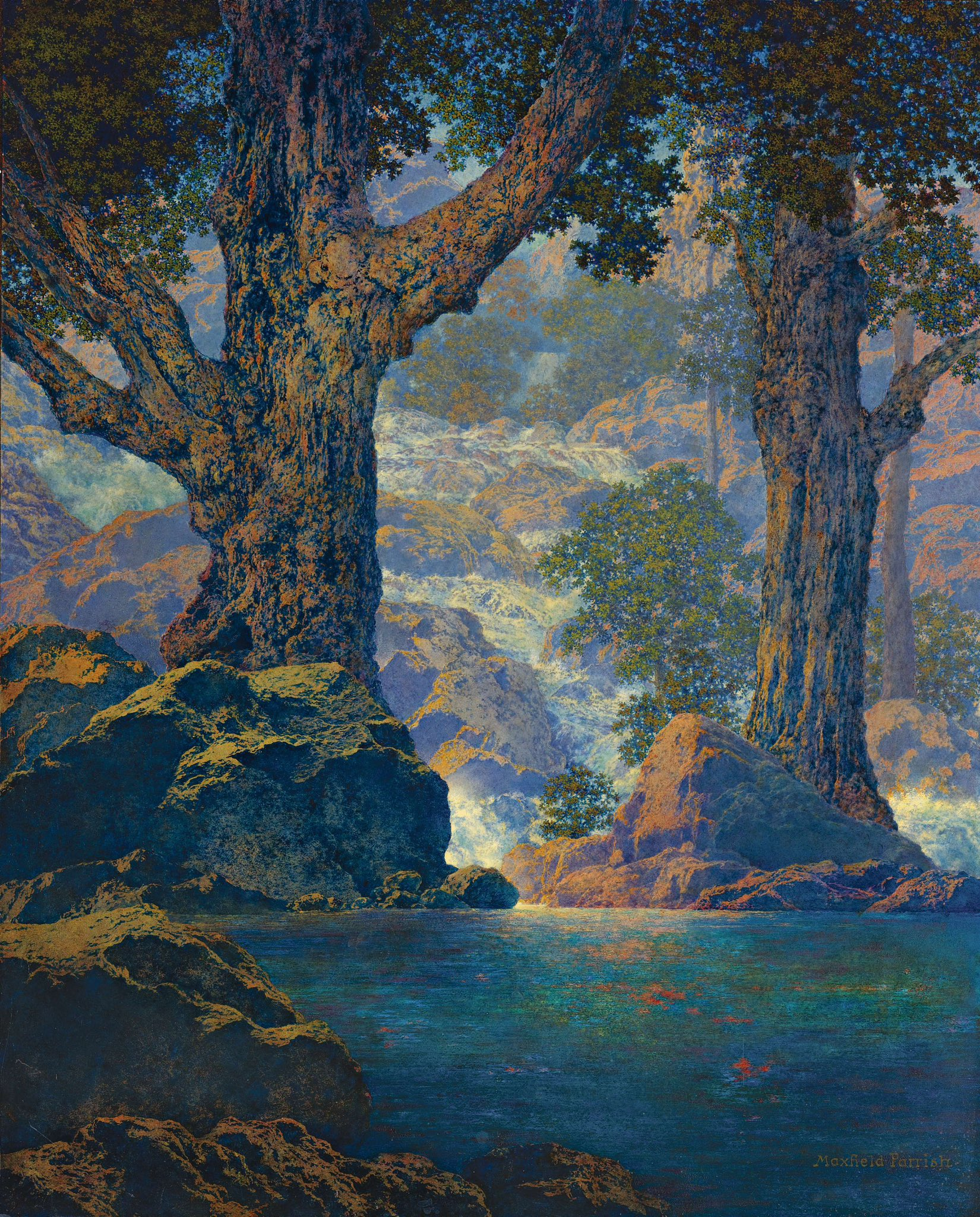 Maxfield Parrish’s (1870-1966) landscapes: here’s his ‘Cascades, Quiet Solitude,’ circa 1959
