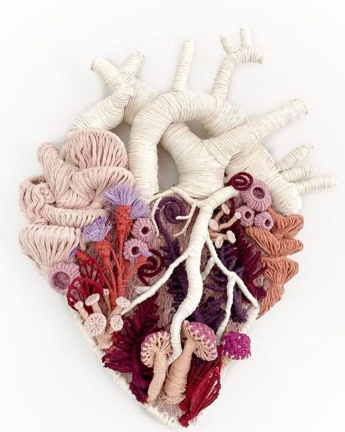 Canadian macrame artist Janis Ledwell-Hunt's intriguing growing heart